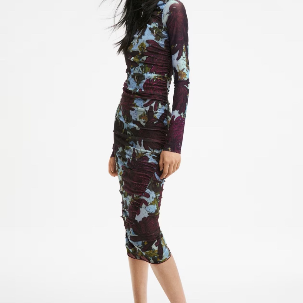 H&M edition floral asymmetric mesh dress